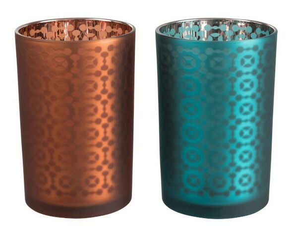 Svietnik Jolipa Na čajovú sviečku Extravaganza (12x12x18cm) (Modrá + Medená) (2ks)
