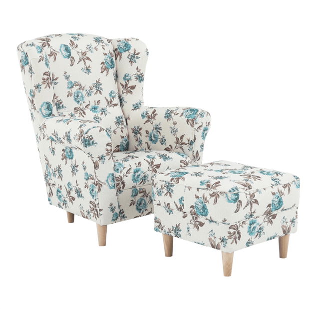 Fotoliu cu urechi cu taburete Aevo (rose 14)