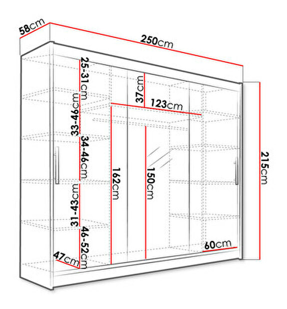 Skriňa s posuvnými dverami 250 Dustin (Biela)