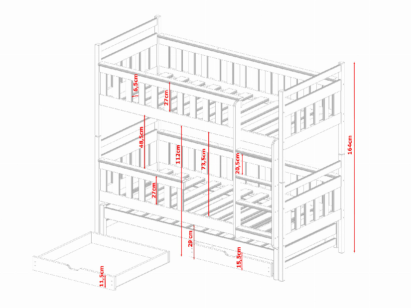 Dječji krevet 90 x 200 cm KARLA (s podnicom i prostorom za odlaganje) (bijela)