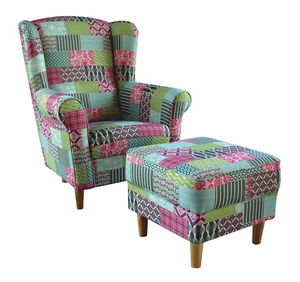 Fotoliu cu urechi cu taburete Aster patchwork M1