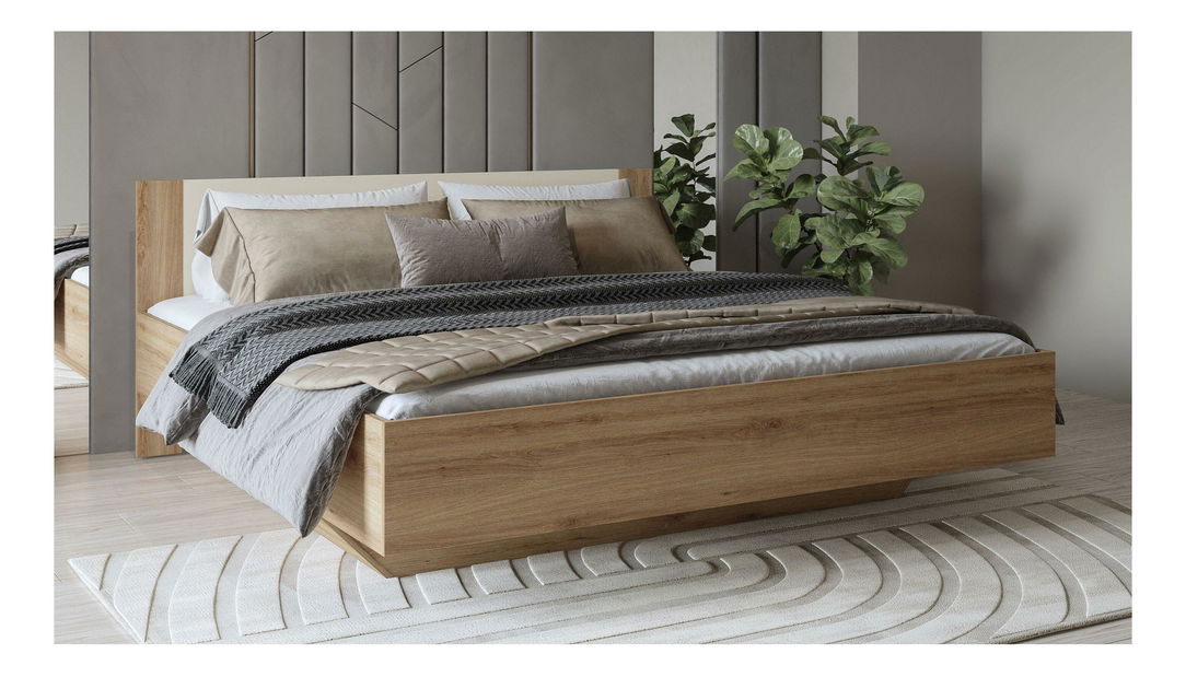 Bračni krevet Verdeene 180 (divlji hrast + bež)