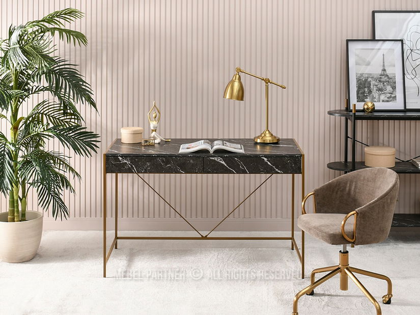 PC stolić Unica (crni mramor + zlatna)
