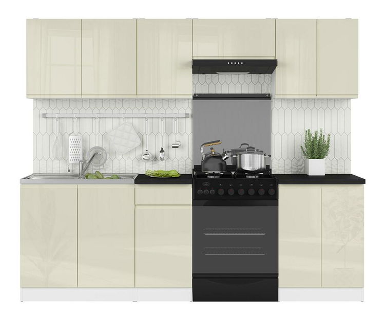 Konyhabútor 240 cm Junona Line (fényes vanília + fehér)