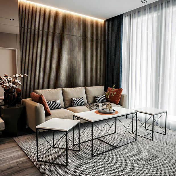 Set 3 konferenčných stolíkov Defenella (biela + čierna)