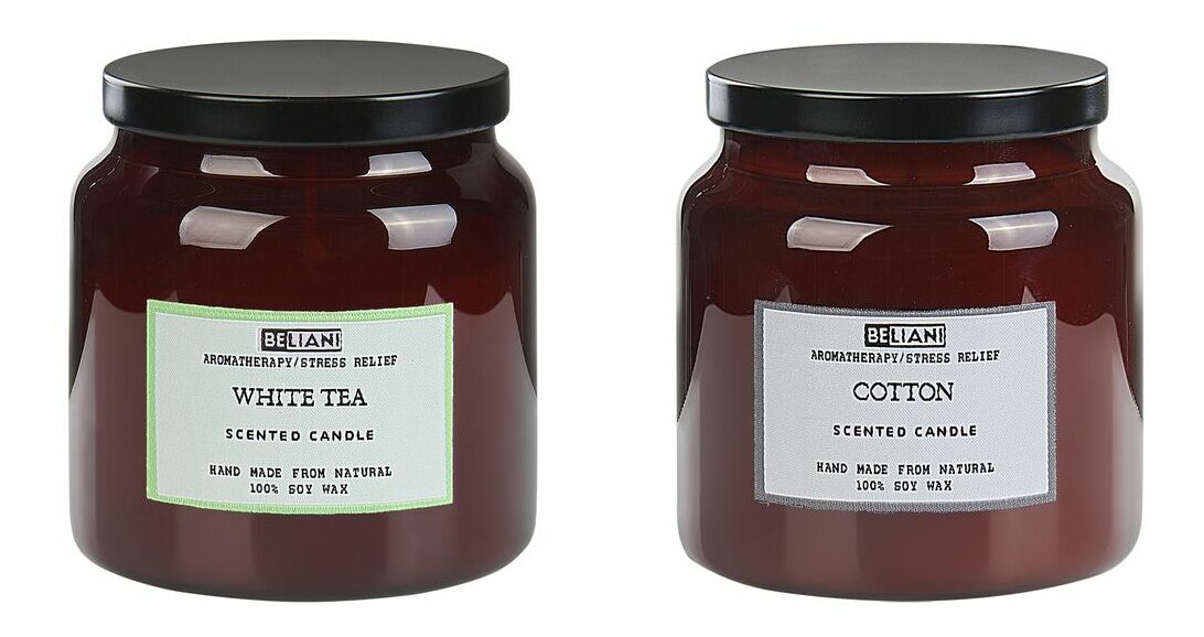 Sada 2 ks vonných sviečok biely čaj/bavlna Arnfinn (hnedá)