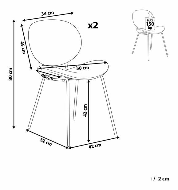 Set 2 ks jedálenských stoličiek Luaza (svetlobéžová)