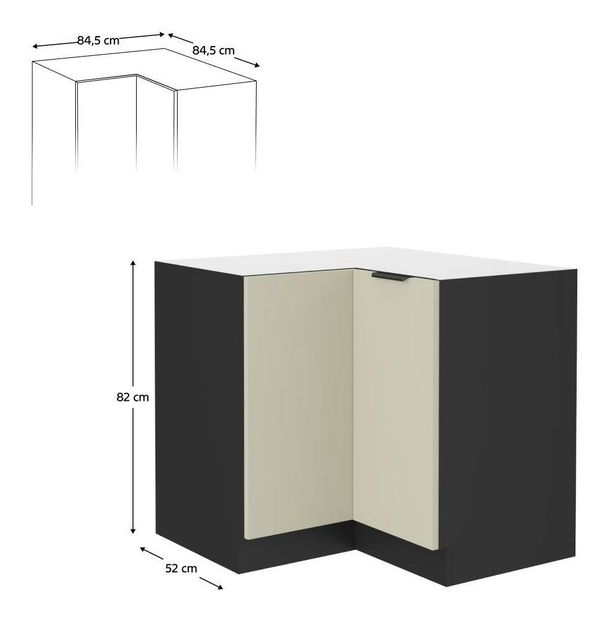 Donji kutni kuhinjski ormarić Arikona 90x90 DN 2F BB (kašmir + crna) 