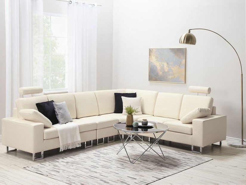 Kožená rohová sedačka Silkeborg (krémová) (P)