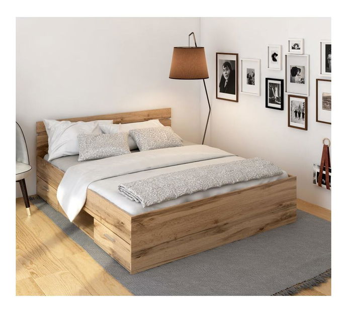 Pat matrimonial 160 cm Michigin (stejar wotan) (cu sp. depozitare) *resigilat