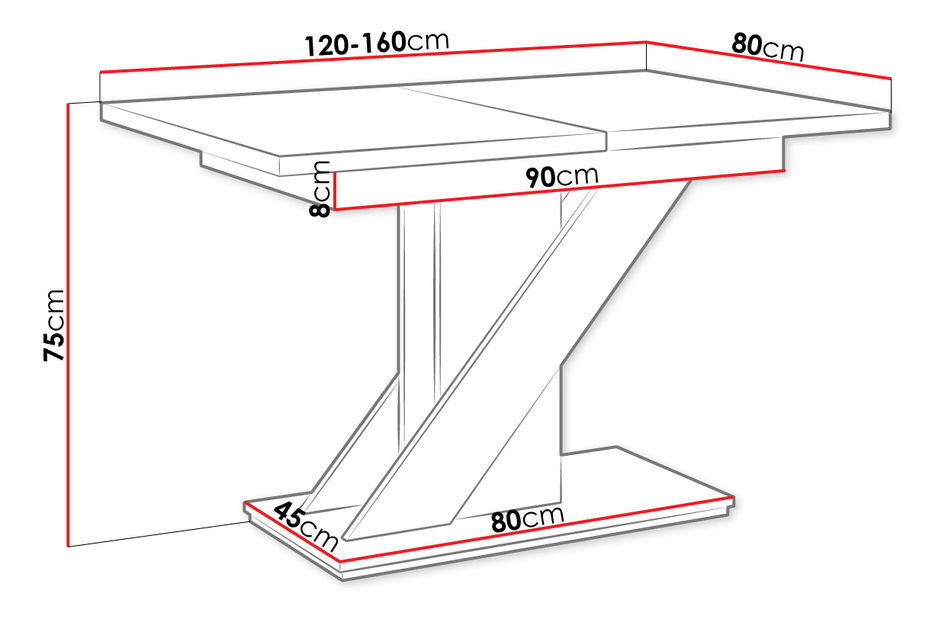 Modern asztal Exalior (fényes fehér + fényes fekete)