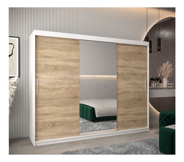 Dulap de haine 250 cm Toki 1 (alb mat + stejar sonoma)