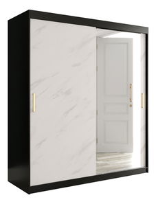 Šatníková skriňa 180 cm Marbelo T2 (matná čierna + biely mramor)