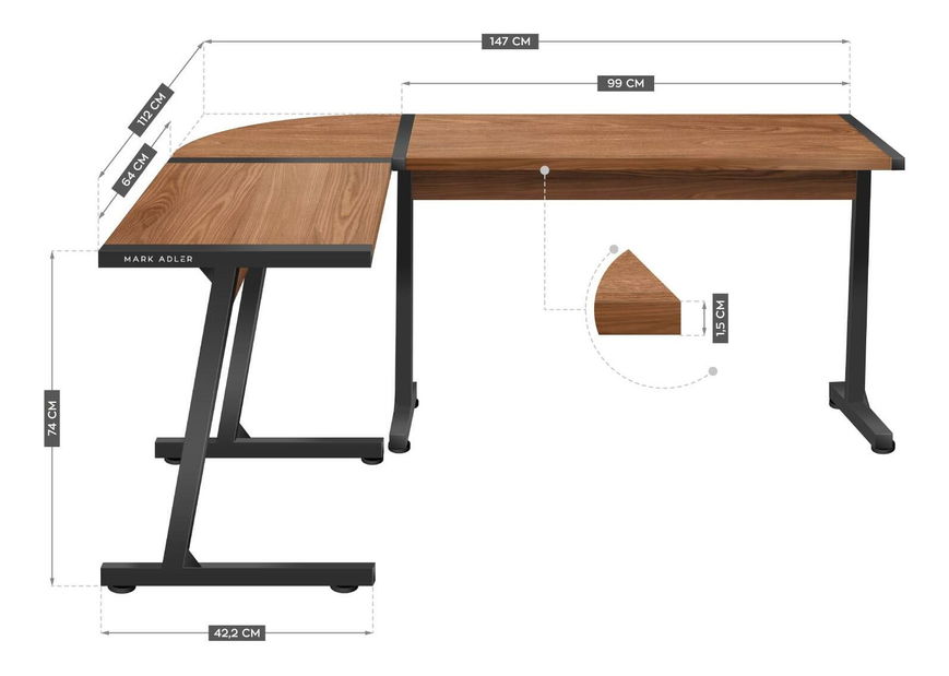 Kutni PC stolić Legend 5.5 (crna + orah)