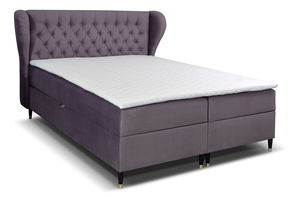 Pat matrimonial Boxspring 180 cm Ortun (violet) (cu saltea)