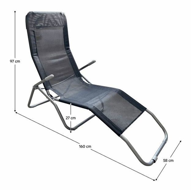 Șezlong de grădină SELVA (negru + gri)