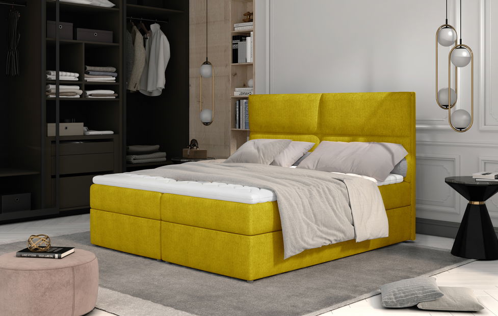 Bračni krevet Boxspring 185 cm Alyce (žuta) (s madracima)