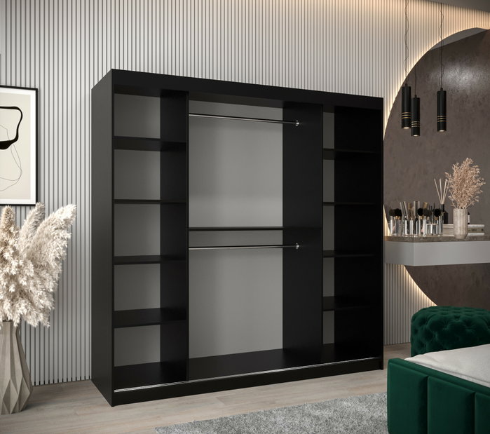 Dulap de haine 200 cm Toki (negru mat + stejar sonoma)