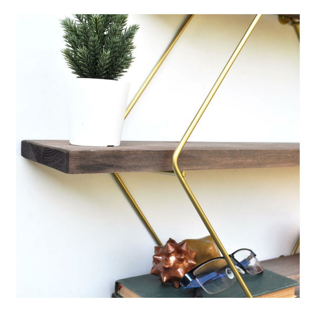 Dekoratívna nástenná polica Duvelo 8 (orech + zlatá) 