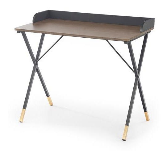 Písací stolík Bernie (tmavé drevo + čierna)