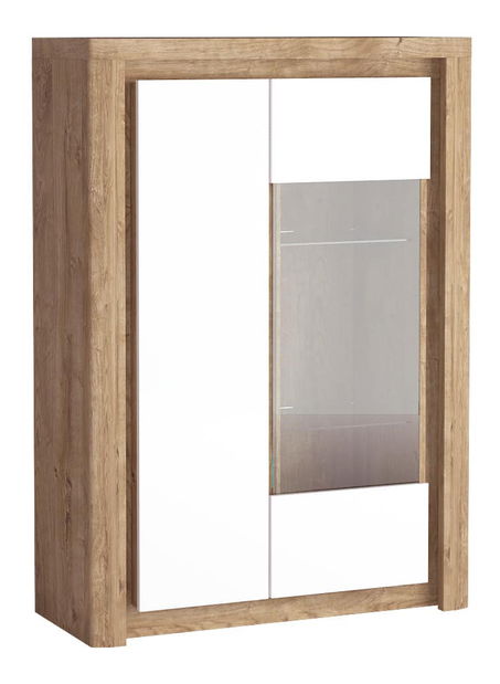 Vitrina Livia 05 (s LED rasvjetom) (hrast ribbeck + bijeli sjaj)