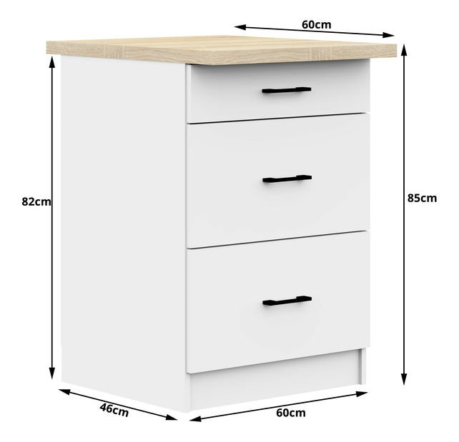 Alsó konyhaszekrény Ozara S60 3SZ (fehér)