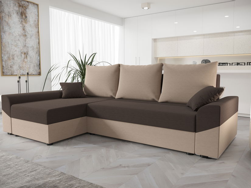 Rohová sedacia súprava Dusk L (béžová + tmavohnedá) (L)