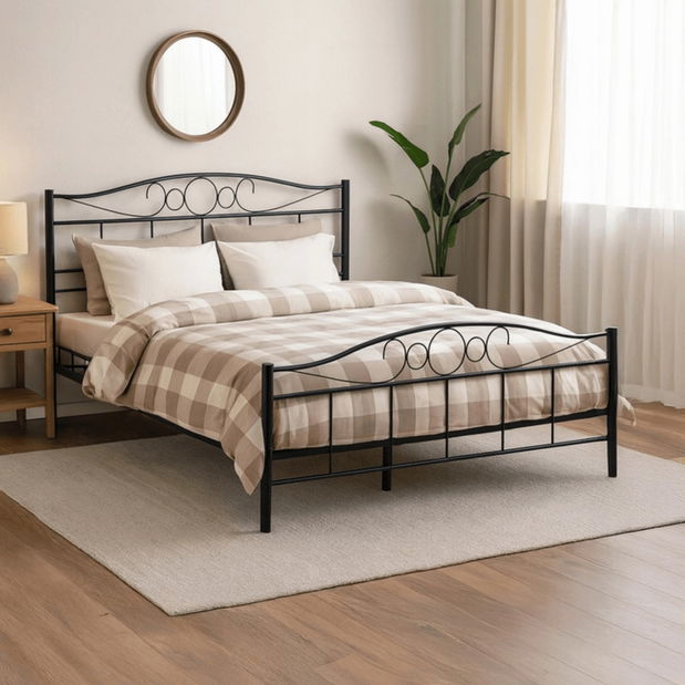 Pat metalic 160 cm Granjeros (negru) (cu somieră)