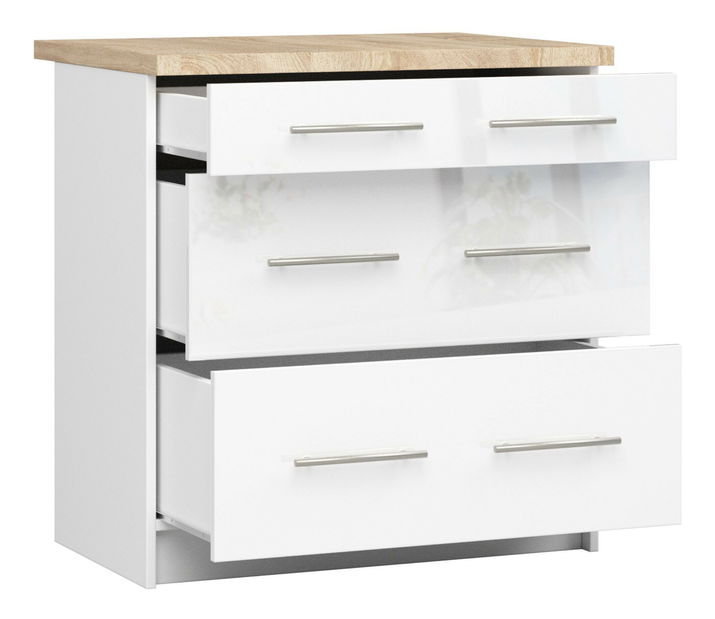 Dolná kuchynská skrinka Ozara S80 3SZ (biela + biely lesk)