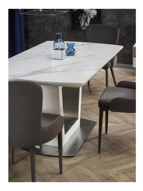 Masă de sufragerie extensibilă 160-200 cm Birgit (marmură alb) (pentru 6 8 persoane)