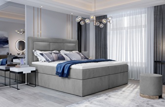 Pat matrimonial Boxspring 180 cm Variv (gri deschis) (cu saltea)