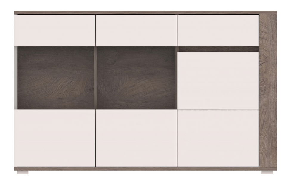 Vitrină Aren AS5 (cu iluminat) (stejar enderein + Alb lucios)