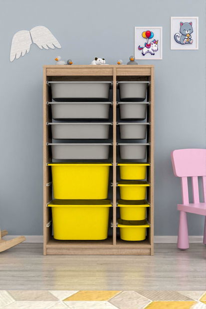 Organizator jucării Dremonka 6 (Stejar sonoma + Gri + galben)
