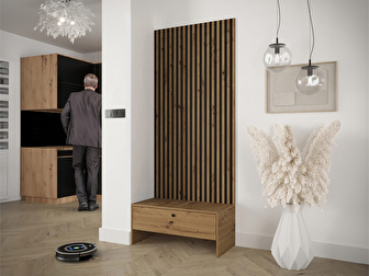 Mobilier hol Esmaldos VII (Stejar artisan + Negru) 