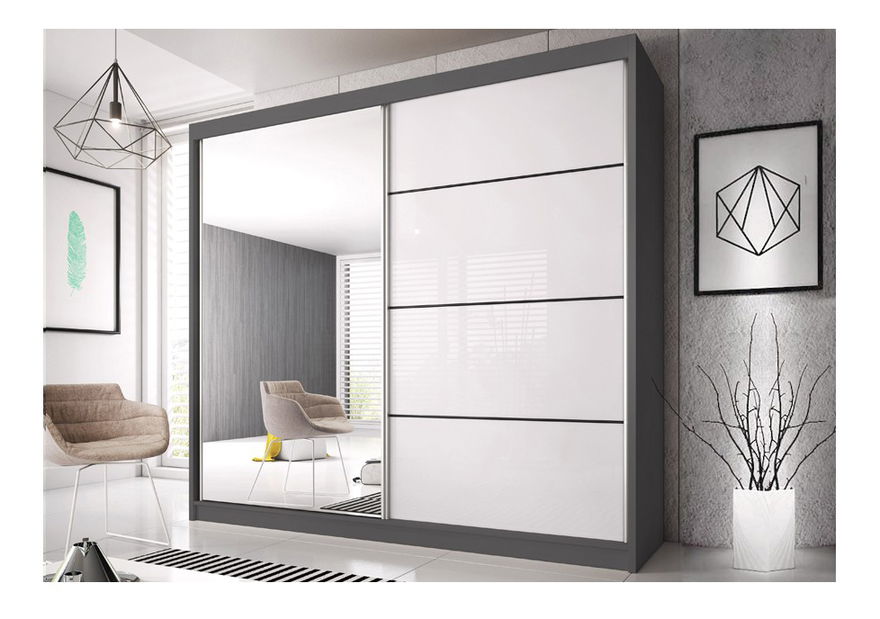 Dulap de haine Mebur 35 200 (grafit + Oglindă + alb lucios)