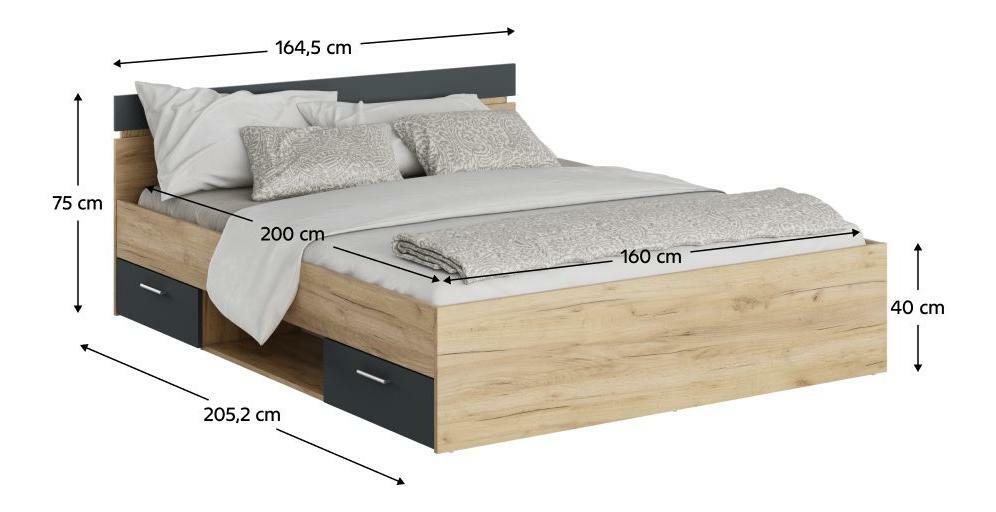 Egyszemélyes ágy 90 cm Michigin (artisan tölgy + grafit) (tárolóhellyel)