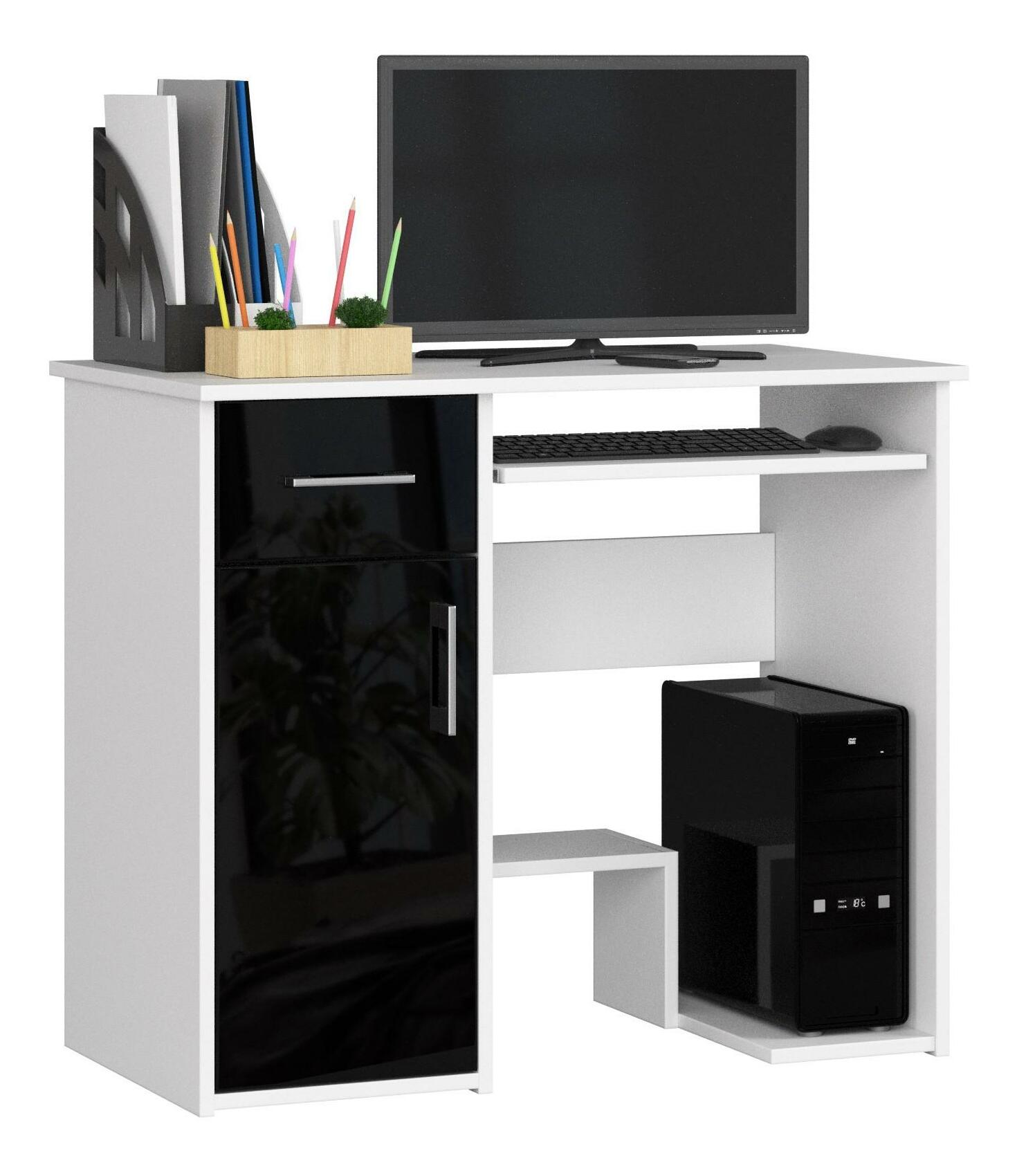 PC asztal Jaloms (fehér + fényes fekete)
