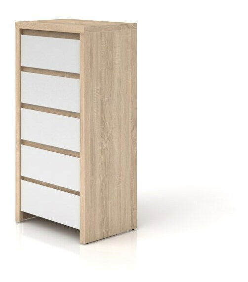 Comodă Kaspian KOM5S (Stejar sonoma + Alb lucios)