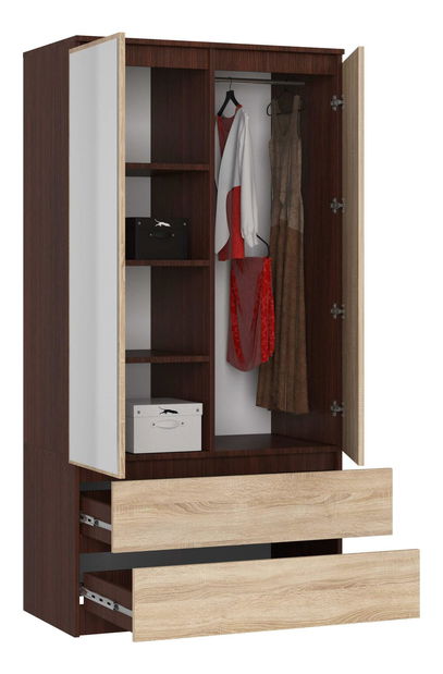 Dulap de haine Safwan II (wenge + stejar sonoma) (cu oglindă)