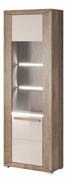 Vitrinek szekrény Laurie Típus 05 L (canyon monument tölgy + fényes homok szürke)