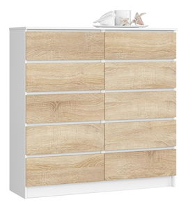 Comodă Kapil III (Alb + Stejar sonoma)