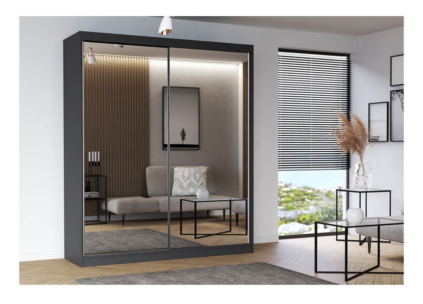 Šatníková skriňa Mebur 20 180 (grafit + zrkadlo)