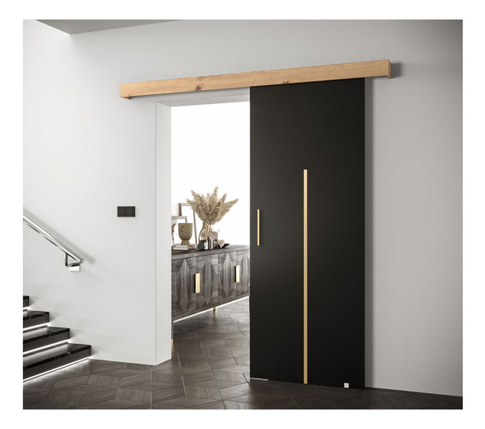 Uși culisante 90 cm Sharlene X (negru mat + stejar artisan + auriu)