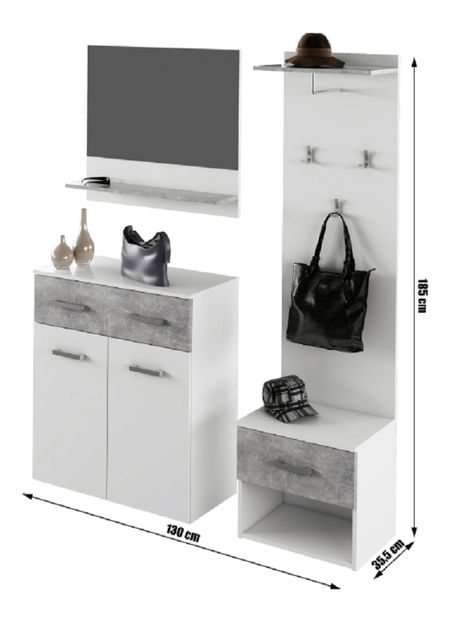 Zostava do predsiene Simmo (biela + betón)