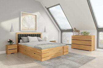 Manželská posteľ 180 cm Naturlig Storhamar High Drawers (buk)