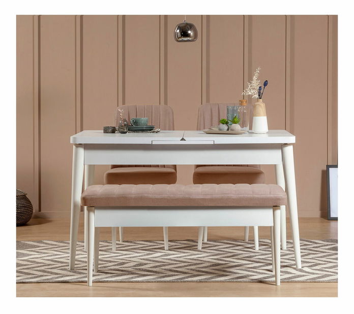 Set mobilier sufragerie Vlasta 1 (alb + maro deschis) (pentru 4 persoane)