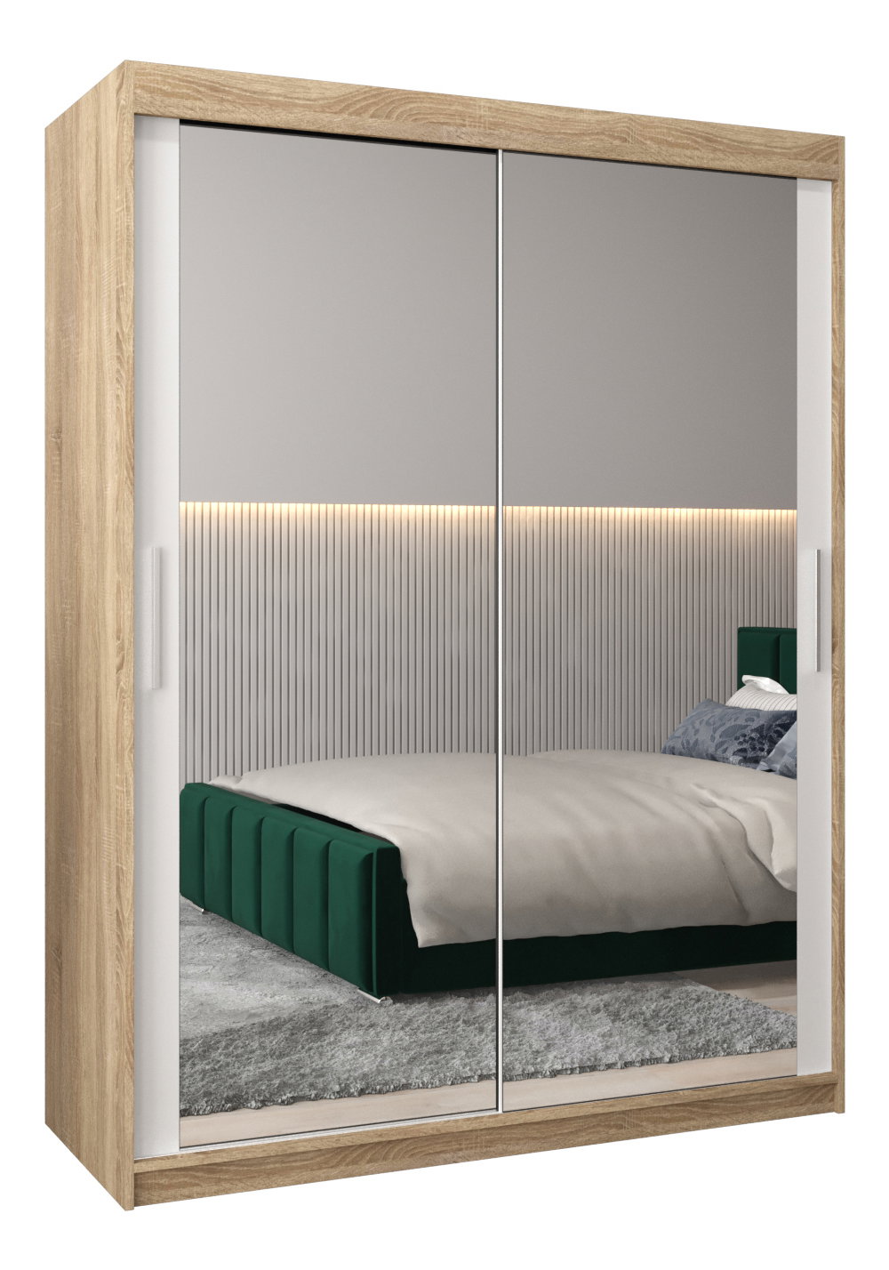 Ruhásszekrény 150 cm Toki 3 (sonoma tölgy + matt fehér)