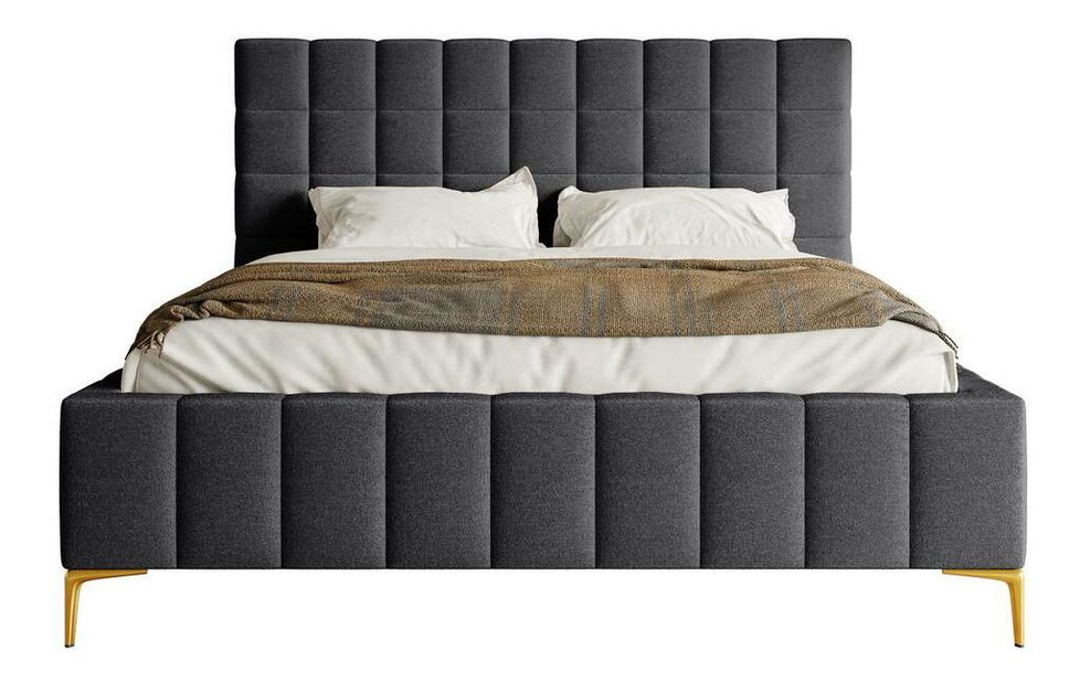 Pat matrimonial 180 cm Sheldona 180 (cu somieră) (cu sp. depozitare) (gri închis + auriu)