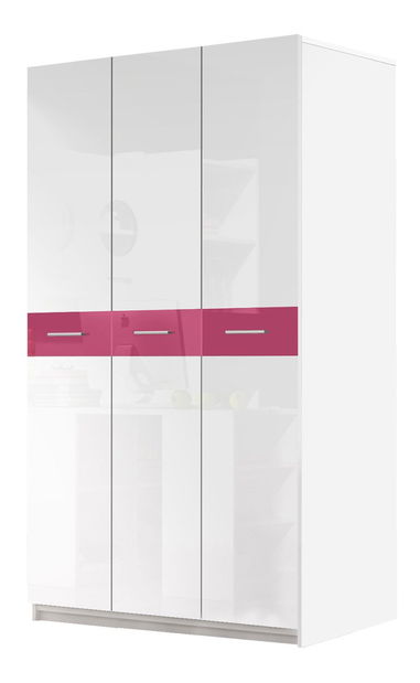 Šatníková skriňa Paralia PD6 (biela + biela lesklá + ružová lesklá)