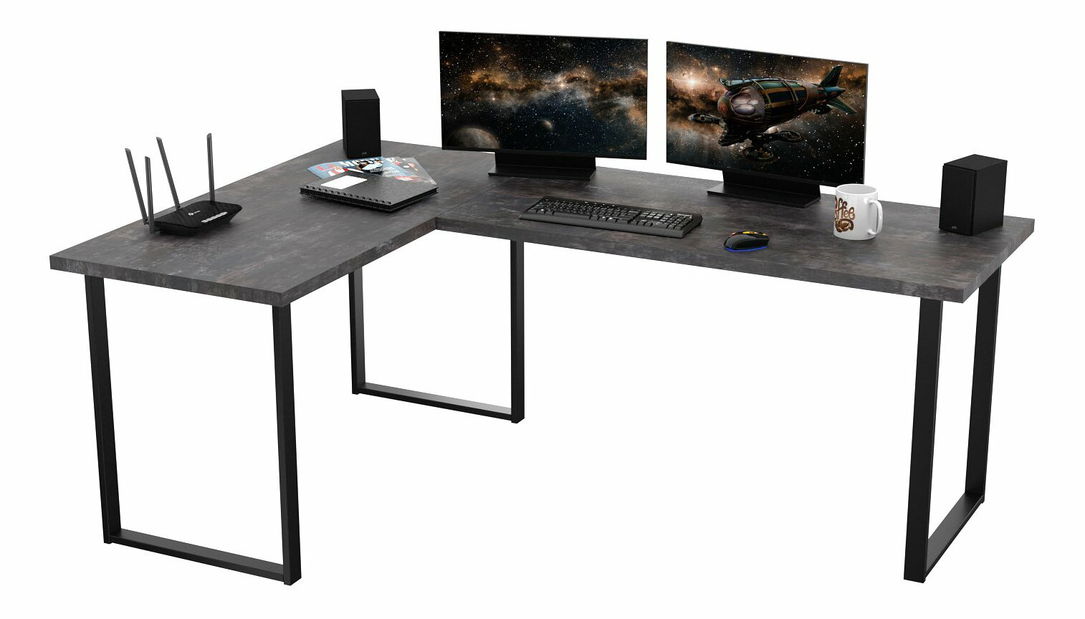 Rohový pc stôl Vintid (tmavý betón)